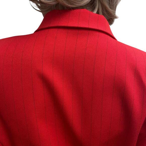Red Blazer Jacket Women Sz 10 Fitted Black Vtg Made USA New York Pin Stripe - Picture 7 of 14